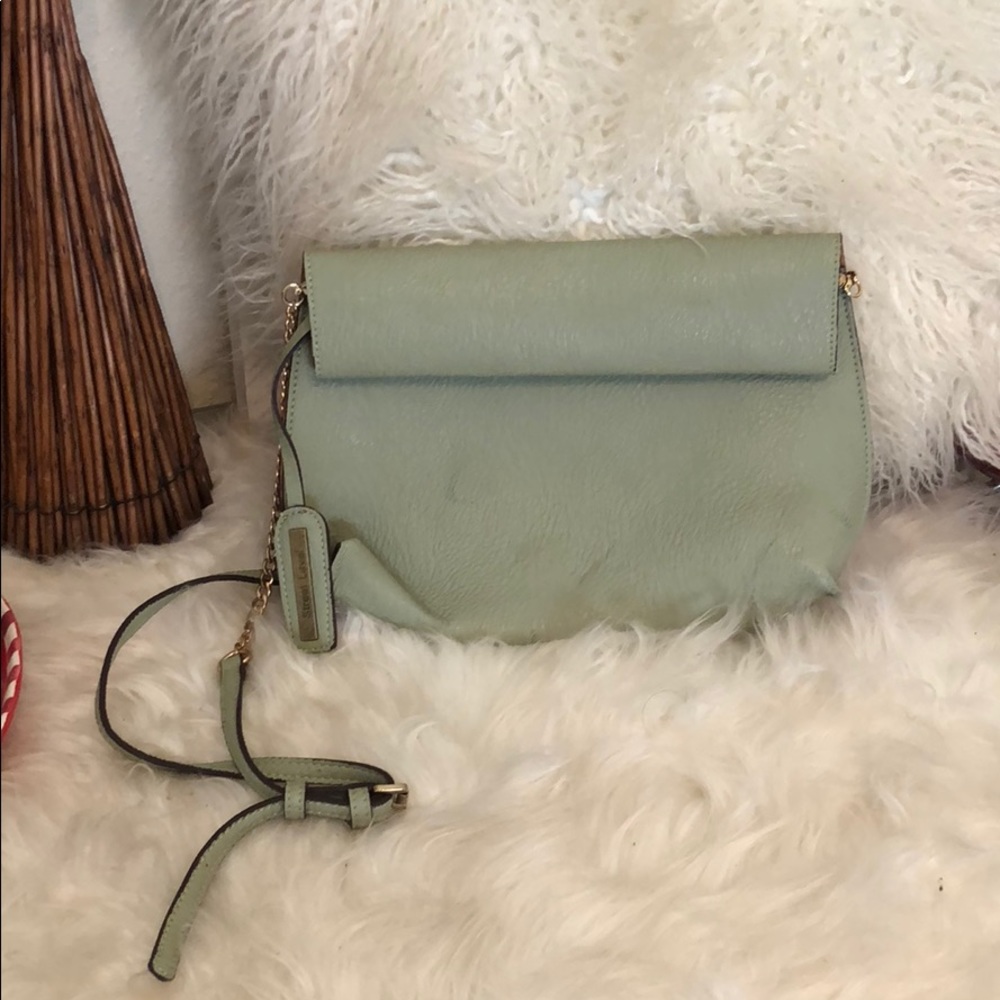 Pale green clutch with strap